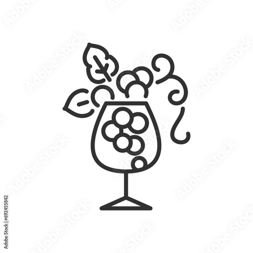 Grapes in a glass, linear icon. Wine. Line with editable stroke