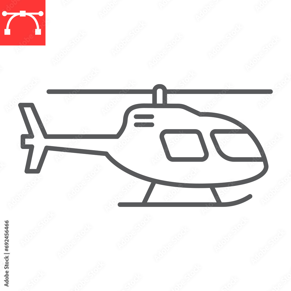 Helicopter line icon, transportation and aviation, helicopter vector icon, vector graphics, editable stroke outline sign, eps 10. Helicopter line icon, transportation and aviation, helicopter vector icon, vector graphics, editable stroke outline sign, eps 10.