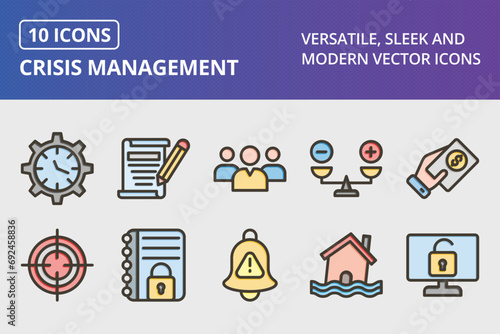 Crisis Management Thick Line Filled Colors Icons Set