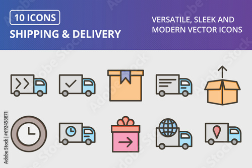 Shipping And Delivery Thick Line Filled Colors Icons Set