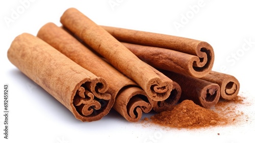 cinnamon sticks, in white isolated background