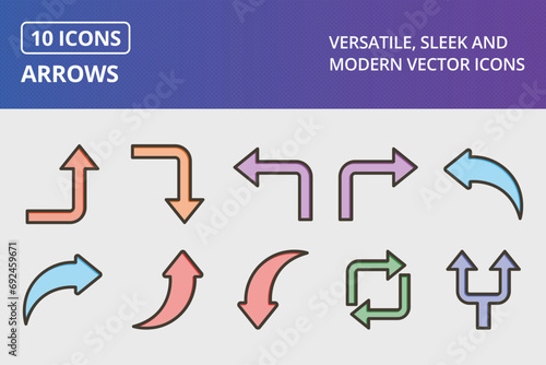 Arrows Thick Line Filled Colors Icons Set