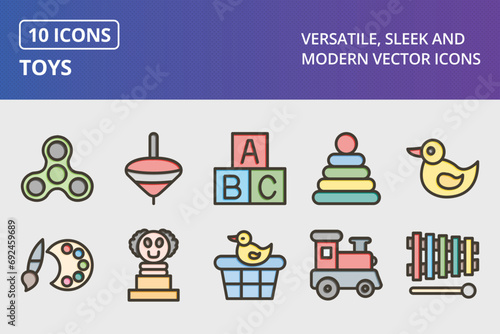 Toys Thick Line Filled Colors Icons Set