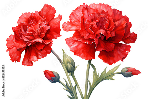 red carnation flower, clavel, hand-painted style on isolated background, transparent, national flower of spain photo