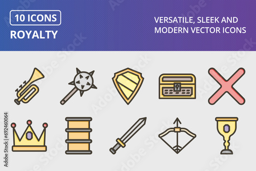 Royalty Thick Line Filled Colors Icons Set