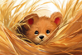 cartoon illustration of a bear in a grass den