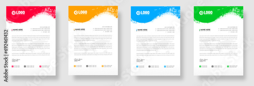 Grunge brush stroke effect corporate business letterhead design template set. letter head brush paint template. watercolor paint brush strokes texture or grunge texture corporate business letterhead.