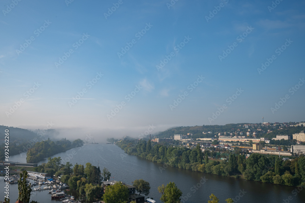 Prague, Czech Republic - September 27, 2023 - Panoramic view of Prague and the surrounding area while walking on Vysehrad.