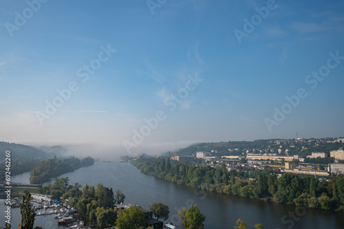 Prague, Czech Republic - September 27, 2023 - Panoramic view of Prague and the surrounding area while walking on Vysehrad. © WSPHOTO