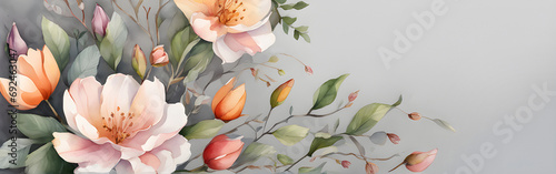 Watercolor banner with spring flowers