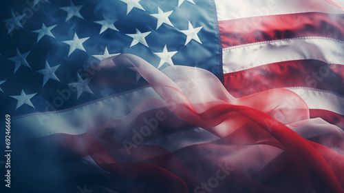 American flag. USA, waving flag. Independence Day in United States of America. Fourth of July. Happy national americans annual holiday. Art illustration. Freedom day. Patriotic poster. Generated AI photo