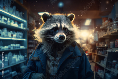 Portrait of сartoon animal working in the apothecary AI generated photo