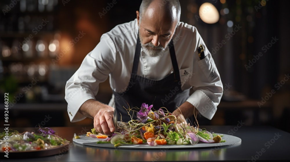 man preparing salad in a restaurant