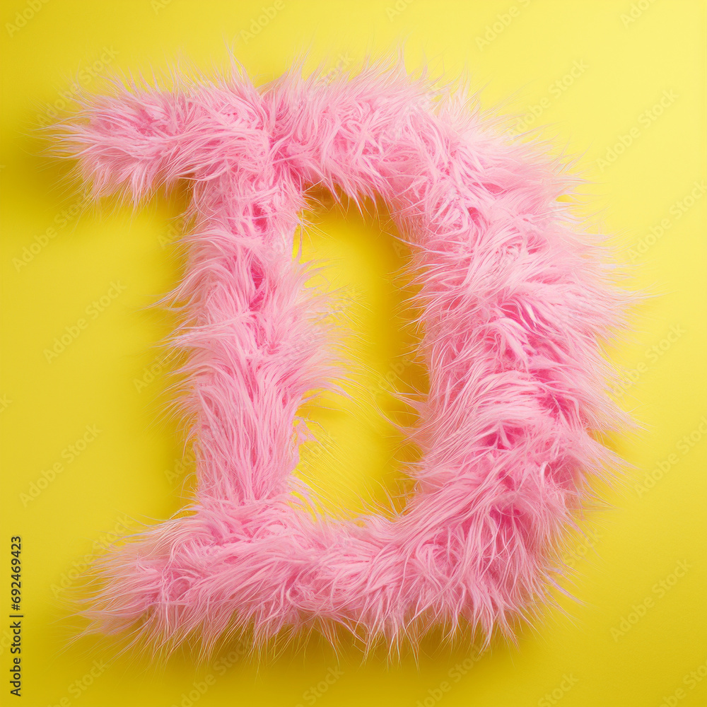pink furry letter D on a yellow background pink furry letter D on a yellow background