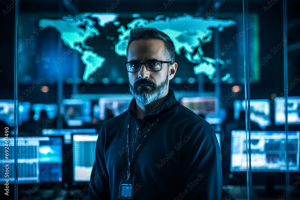 Generative AI conceptual portrait of successful business person man woman hacker programmer in office Generative AI conceptual portrait of successful business person man woman hacker programmer in office