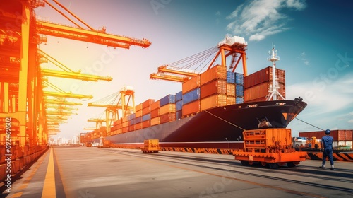 freight sea ship cargo illustration transportation logistics, maritime import, container trade freight sea ship cargo