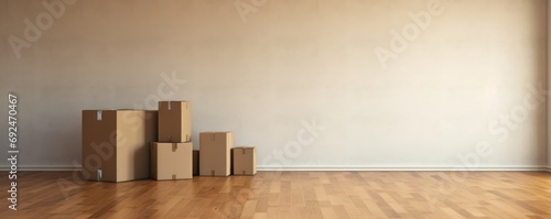 moving box in big clean empty room