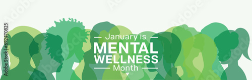 Mental Wellness Month design with green silhouette of people. Vector illustration