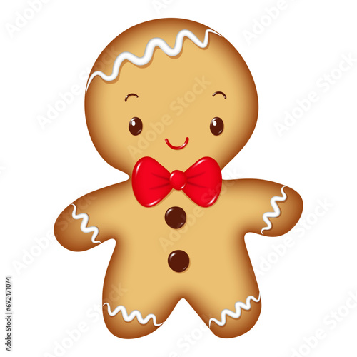 Cute Christmas gingerbread man isolated on white background. Vector illustration