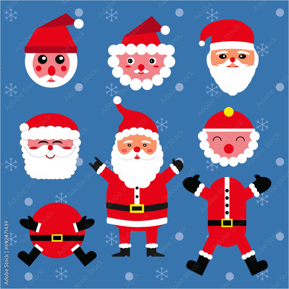 Christmas Santa Claus faces and full body with various collection. isolated vector. 