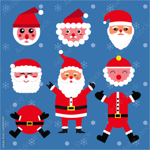 Christmas Santa Claus faces and full body with various collection. isolated vector.  © Foto Vista