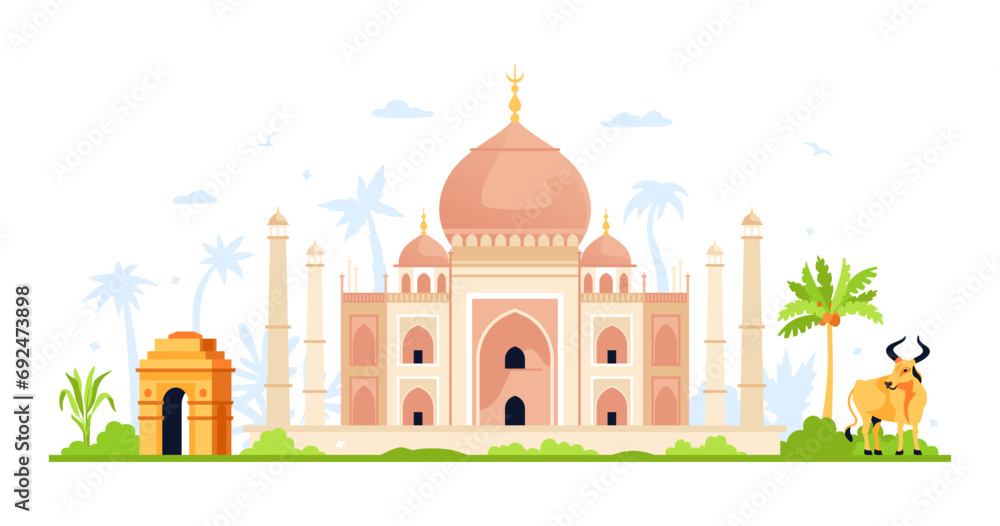 Sacred India places - modern colored vector illustration