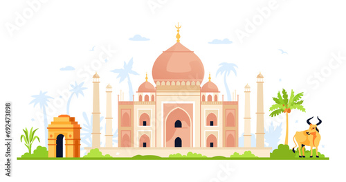 Sacred India places - modern colored vector illustration