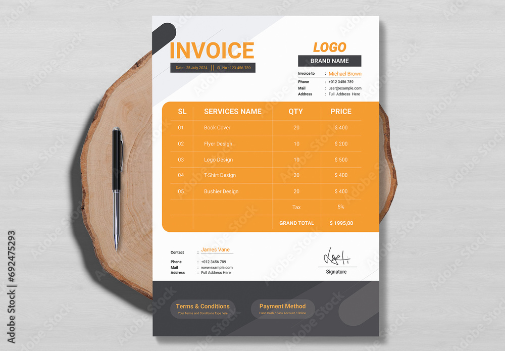 New Invoice Examples New Invoice Template Design Stock Template | Adobe Stock