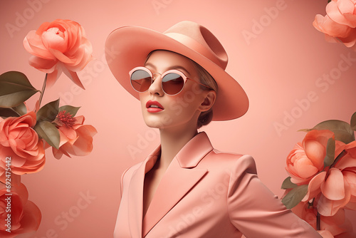 avant-garde peach fashion in minimalist style, pantone, peach fuzz, ai-generated image