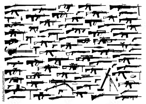 Firearms silhouette set. Weapon. Black guns. Vector illustration photo