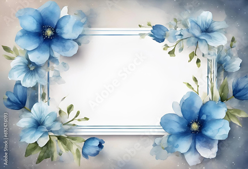 Elegant floral frame with blue flowers and space for text on a soft vintage background. Perfect for invitations and greeting cards.