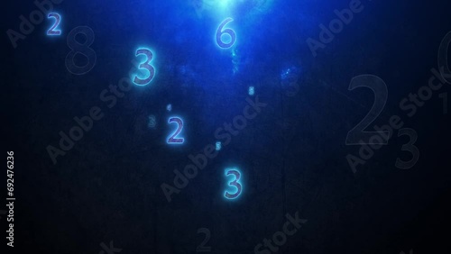 Numerology (secret knowledge about the numbers). Esoteric background with numbers. Blue flame. Mysterious background. 3D animation. Quick Time, h264, 16-bit color, highest quality.  photo