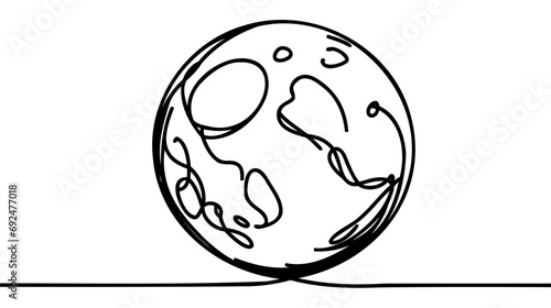Continuous linear drawing of moon icon. One line drawing background. Vector illustration.