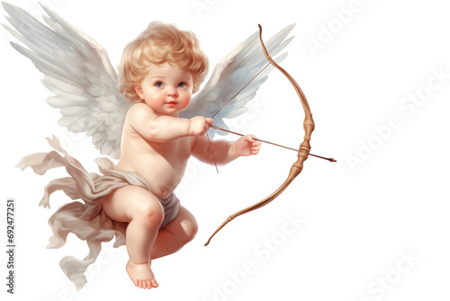 cupid flying and shooting his arrow illustration isolated on a transparent background