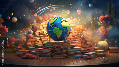 Depict the global celebration of International Day of Education through a striking 3D rendering. Generative AI
