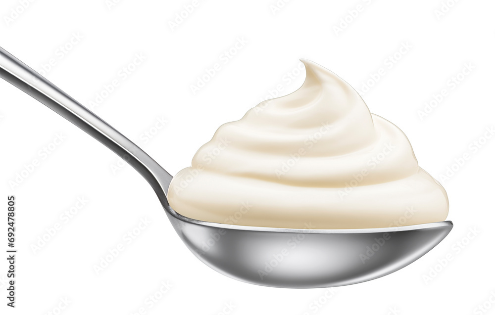 Mayonnaise in spoon isolated on white background Mayonnaise in spoon isolated on white background