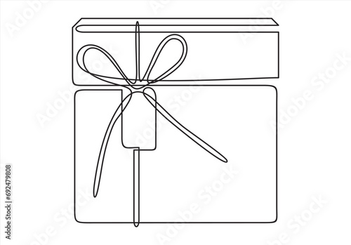 Gift Box Birthday or Christmas Continuous One Line Vector Outline Art Sketch. Celebration Events Present Bow Ribbon Box Minimal Doodle Abstract Simple Illustration. Holiday Package: Simple and Elegant