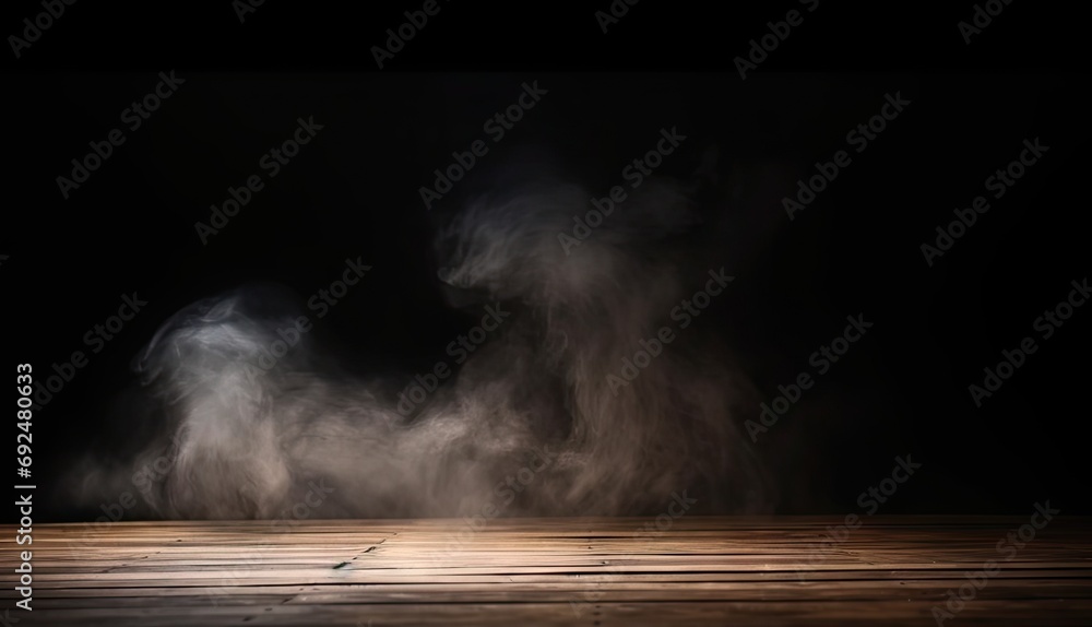 Mesmerizing dance of smoke and light. Abstract background showcases playful interaction of black fog and white mist forming swirls curves and waves with wooden floor Mesmerizing dance of smoke and light. Abstract background showcases playful interaction of black fog and white mist forming swirls curves and waves with wooden floor