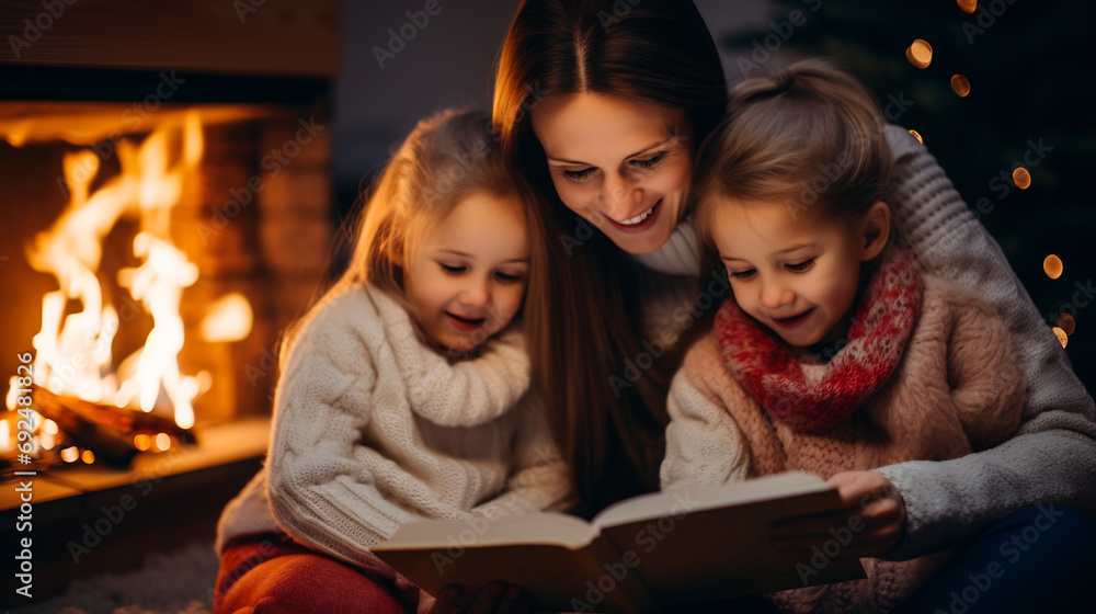 Mother and child reading book in bed before going to sleep Mother and child reading book in bed before going to sleep