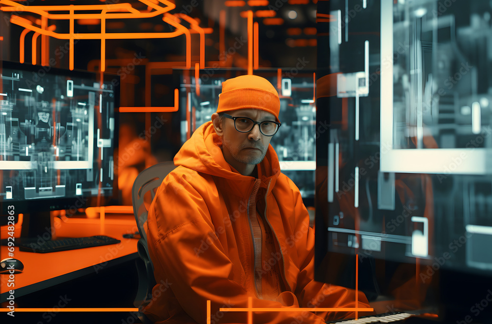 Obraz premium Man operating a computer