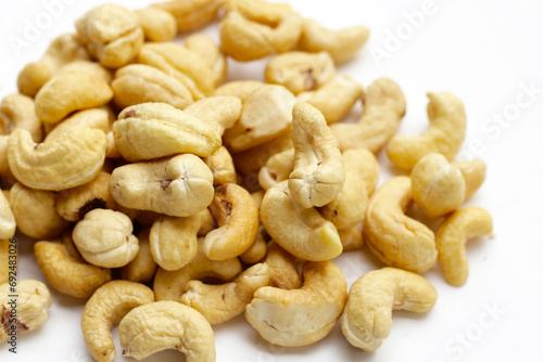 Cashew nuts on white background.