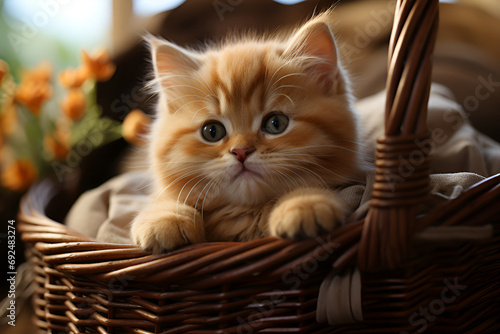 Cute little red kitten in the basket © Iryna