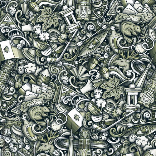 Cartoon doodles Canada seamless pattern