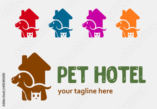Dog or pet grooming and washing logo design template. Pet Care salon sign. Vector illustration.