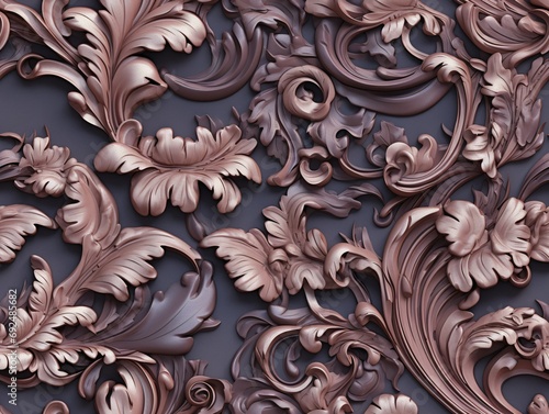 Seamless barocco scrollwork pattern venzel and whorl Royal vintage Victorian Gothic Rococo pink background photo