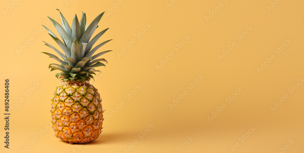 Pineapple on Yellow Background Created With Generative AI Technology