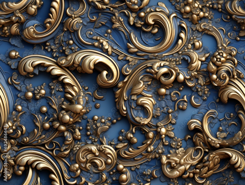 Seamless barocco scrollwork pattern venzel and whorl Royal vintage Victorian Gothic Rococo gold background