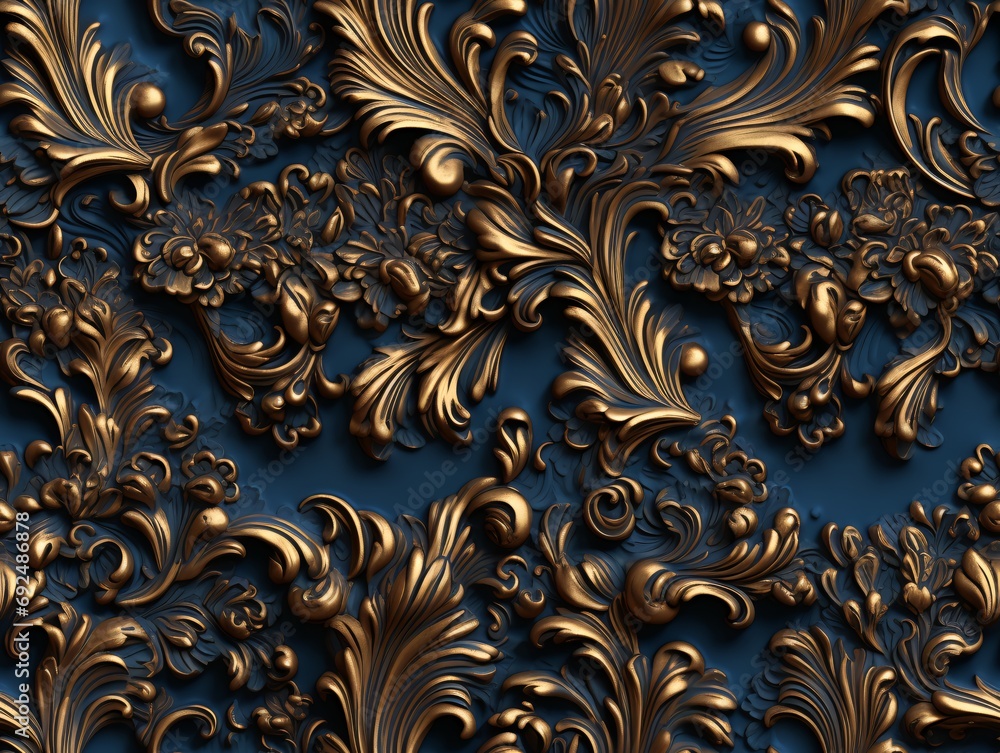 Seamless barocco scrollwork pattern venzel and whorl Royal vintage Victorian Gothic Rococo gold background