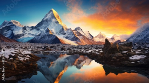 Evening panoramic view of Ama Dablam on the way to Everest Base Camp - Nepal photo