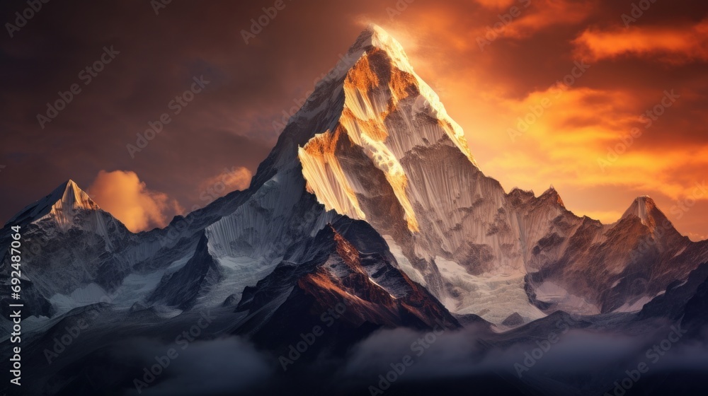 Evening panoramic view of Ama Dablam on the way to Everest Base Camp - Nepal